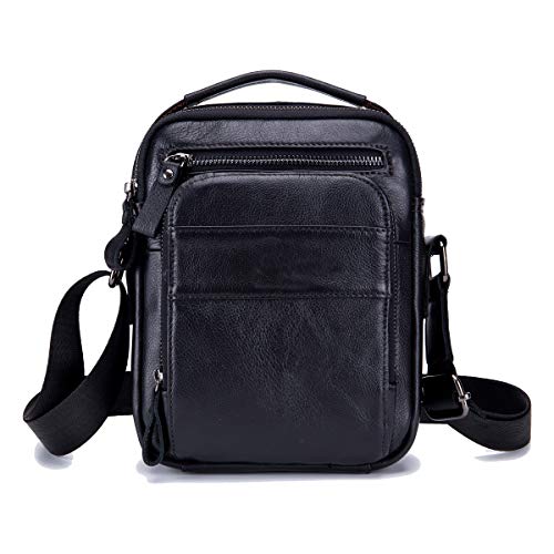 Mannuosi Uomo Borse A Spalla Vintage Zaino Monospalla Casual Borse A Mano Viaggio Vera Pelle Multitasche Borse Organizer Portatutto Nero A