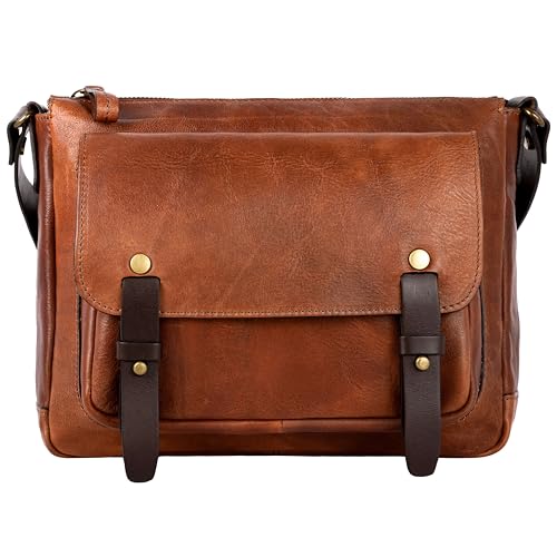 Time Resistance Borsello Uomo Tracolla Pelle Fatto A Mano In Italia Da Esperti Artigiani – Comoda Borsa Da Lavoro Con Organizer (Marrone)