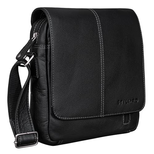 Stilord 'Matt' Borsello In Pelle Da Uomo Messenger Bag Piccola Cross Body Borsa A Tracolla Borsetta Da Viaggio Vintage, Colore:Nero