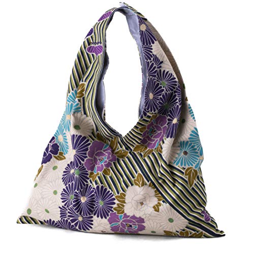 Noren Borsa Giapponese Furoshiki Tote Bag (Retro Flower) Kimono Bag/Made In Japan 100% Cotone Tessuto Riutilizzabile Pieghevole Borsa, Viola, X-Large