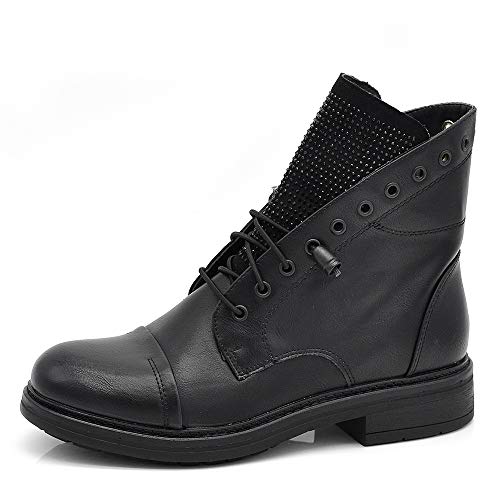 If Fashion Stivaletti Stivali Invernali Scarpe Da Donna Lacci Anfibi Strass If163 Nero 39