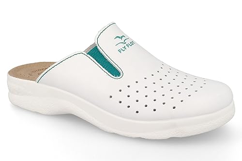 Fly Flot | Woman Professional, Zoccoli Sanitari Donna Con Elastico Regolabile, Ciabatta Con Tomaia In Pelle Forata, Sottopiede Imbottito In Pelle Anti