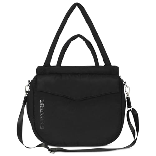 Expatrié Shopper Bag Donna Nero - Poppy - Puffer Tote Bag - Borsetta Imbottita - Borsa A Tracolla Grande Con Cerniera Per L'Università, Il Lavoro E Il