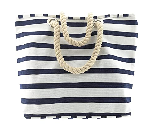 Mc Trend Xl Beach Bag Shopper Con Tasca Interna Grande Borsa Da Spiaggia Borsa A Tracolla Per La Vacanza 54 X 37 X 17 (Bianco/Blu)