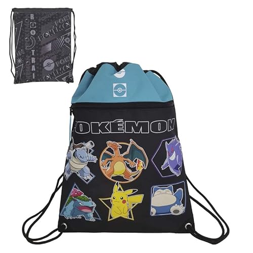 Marchi Cyp - Zaino Pokémon, Sacco, Borsa Con Lacci, Geo, Nero, Prodotto Ufficiale