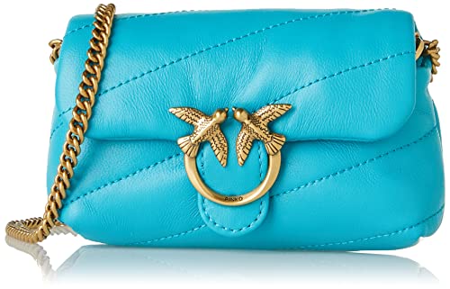 Pinko Love Micro Puff C Sheep Nappa, Borsa Donna, U25Q Turchese-Antique Gold, U