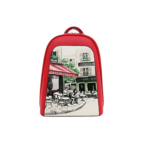 Dogo Femme Cuir Vegan Rouge Fait Main Et Mode Sac À Dos - La Vie Parisienne Motif