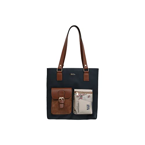Dogo Femme Cuir Vegan Bleu Foncé Sac D'Épaule - Paperflower Motif