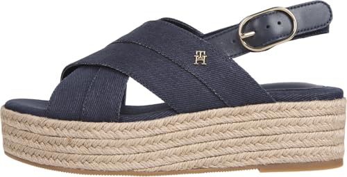 Tommy Hilfiger Donna Espadrillas Wedge Denim Platform Sandal Con Plateau, Blu (Space Blue), 39