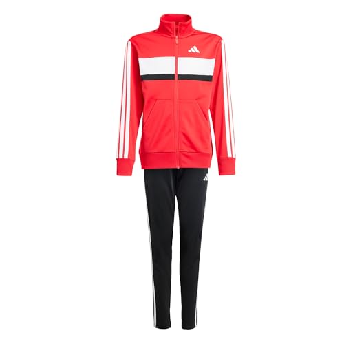 Adidas Unisex - Bambini Seasonal Essentials Tiberio 3 Stripes Tricot Tracksuit, Pure Ruby/White, 15-16 Years
