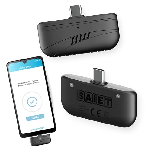 Saiet Alcol Test Portatile Guida Sicuro, Facile Da Utilizzare, Risultato In Tempo Reale Con App Dedicata - Alcoltest Igienico Senza Contatto, Funziona