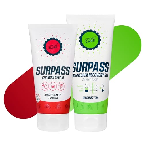 Surpass - Pacchetto Ciclismo, Pro Crema Antisfregamento Chamois E Gel Al Magnesio Per Il Recupero Dopo La Corsa Per Prestazioni Migliorate E Comfort,