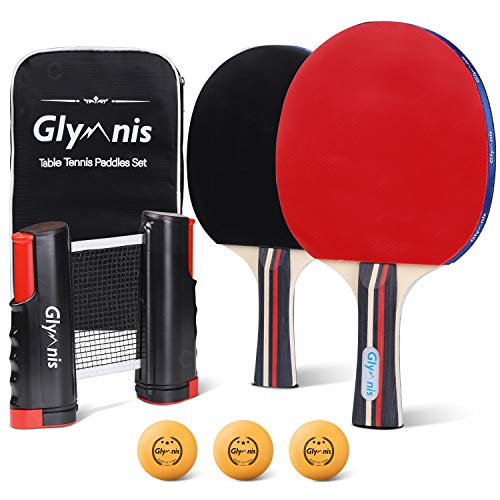 Glymnis Set Da Ping Pong,Ping Pong Set Da Tavolo Portatile Con Rete Da Ping Pong Retrattile,Racchette Da Ping Pong,Palline Da Ping Pong A 3 Stelle E B