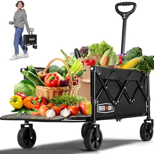 Overmont Carrello Pieghevole Con Ruote - 100L Carrello Spiaggia Pieghevole Leggero Con Portellone Posteriore Espandibile - 100Kg Carrelli Da Trasporto