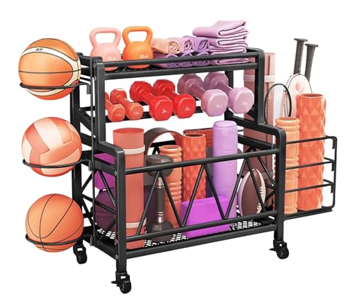 Rastrelliera Per Manubri Con Ruote Per Attrezzatura Da Allenamento Supporto Pesi Attrezzi Yoga Tappetini Kettlebell Rack Palestra Domestica Gym