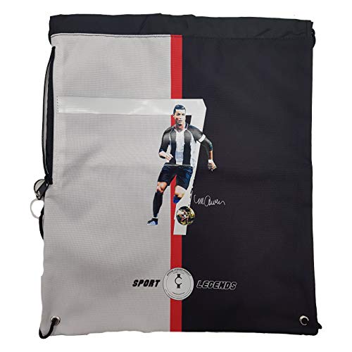 Maricart Sport Legends - Sacca Bianconeri Cr7 Porta Cambio Con Zipper, Grafica Cristiano Ronaldo