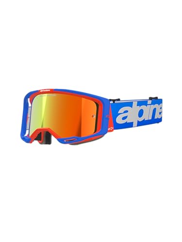 Alpinestars Vision 8 Mx Atv Mtb Off Road Occhiali (Blu/Arancione - Lenti Rosse Specchiate)