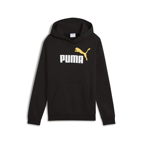 Puma Ess 2 Color No. 1 Logo Hoodie Fl B, Felpe Con Cappuccio Bambino, Puma Black-Sunny Yellow,