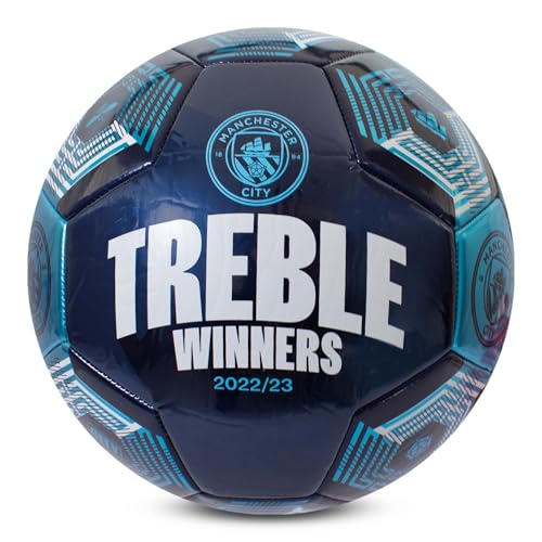 Hy-Pro Pallone Da Calcio Con Licenza Ufficiale Manchester City Treble Winners, Misura 5, In Pvc Resistente, Edizione Da Collezione, Ideale Per Fan E G