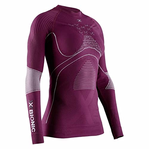 X-Bionic Energy Accumulator 4.0 Round Neck Long Sleeves, Strato Base Camicia Funzionale Donna, Plum/Pearl Grey, L