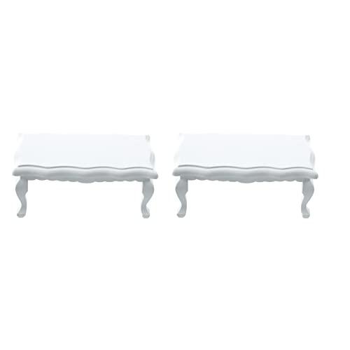 Kufughty 2X 1/12 Casa Delle Bambole Miniature Tavolo Da Caffe' In Legno Bianca