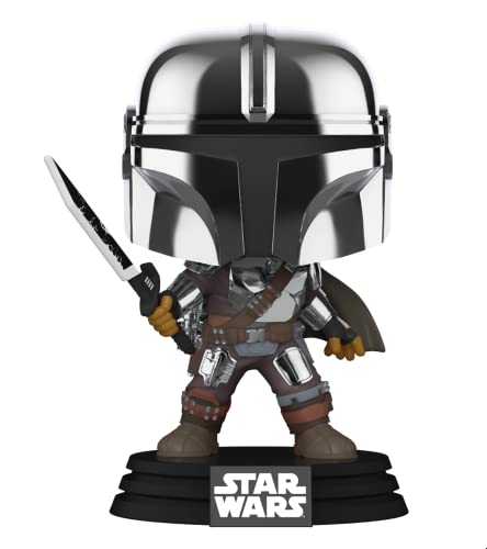 Funko Pop! Star Wars Mandalorian Con Darksaber (Chrome & Glow In The Dark), Esclusivo, Multicolore, 3.75 Inches