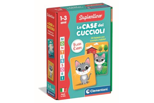 Clementoni Sapientino Baby Montessori - Le Case Dei Cuccioli, Flashcards Educative Bambini 1-3 Anni, 48 Carte Tattili Per Riconoscere Animali E Habita