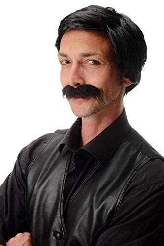 Wig Me Up -4129-P103 Parrucca& Barba Carnevale Halloween Bandito Vecchia Scuola Gentiluomo Sud America Gangster Cartello Droga Boss Nero
