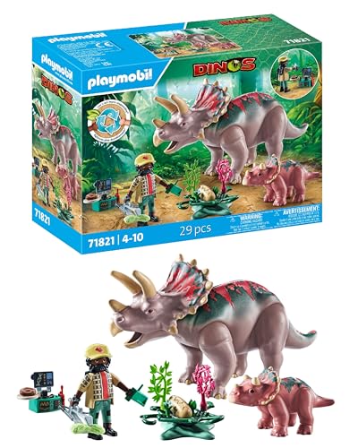 Playmobil | Dinos | Triceratopo Con Cucciolo | Set Di Gioco Con Dinosauri | Figure Di Animali | Giocattolo Avventuroso | Per Bambini Dai 4 Anni In Su