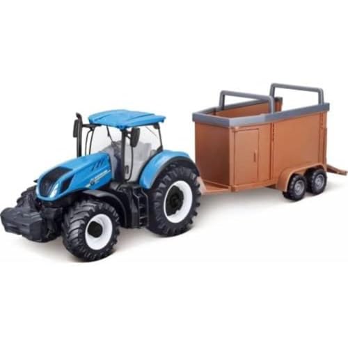 Bburago Trattore New Holland T7.315 B18-31656 10 Cm + Spedizioniere Bestiame, Blu
