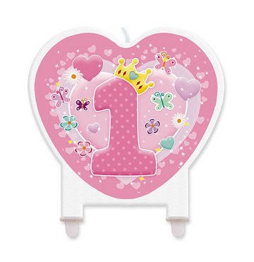 Big Party- Candela A Forma Di Cuore Rosa 1° Compleanno, Colore, 73133_Fb
