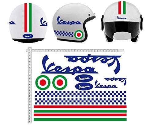 Gamesmonkey Adesivi Casco Kit Vespa Blu Strisce Italia Helmet Vinile Lucido Assortiti In Vinile