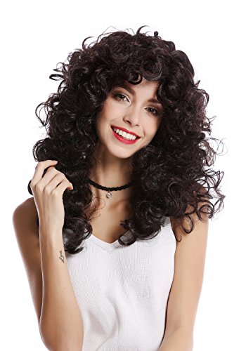Wig Me Up -0051-P30/P103 Parrucca Donna Carnevale Halloween Super Voluminosa Ricci Chioma Riccia Criniera Mix Nero Castano Lunga