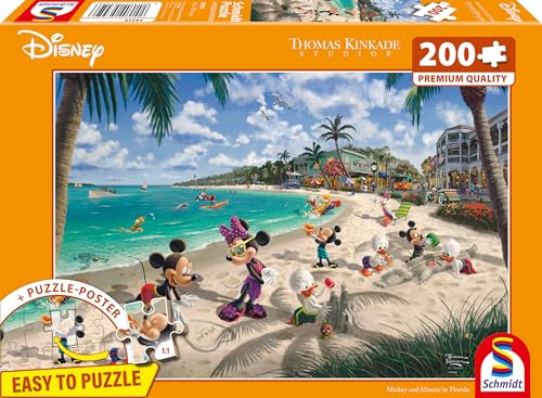 Schmidt Spiele 56559 Thomas Kinkade, Disney, Topolino E Minnie, In Florida, Puzzle Da 200 Pezzi, Multicolore