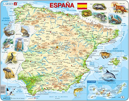 Larsen K84 Spagna Mappa Fisica, Edizione Spagnolo, Puzzle Incorniciato Con 58 Pezzi