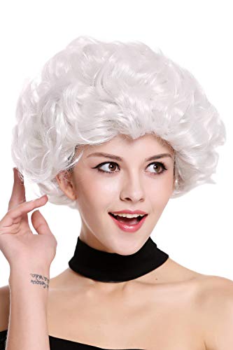 Wig Me Up - 91097-Za68C Parrucca Donna Carnevale Grigio Chiarissimo Bianco Ricci Corta Nonna Vecchia Signora