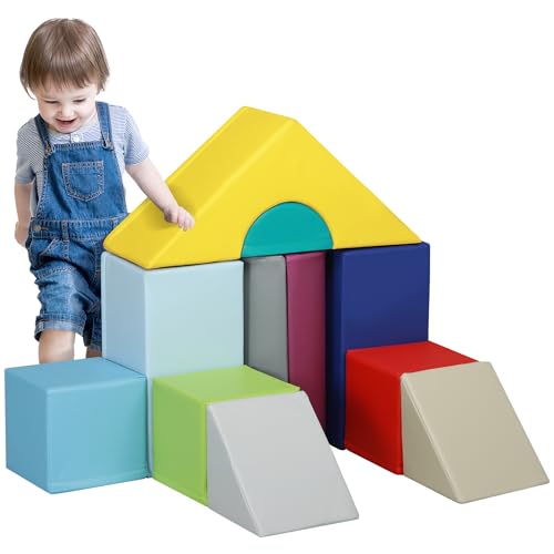Homcom Set Costruzioni Morbide Per Bambini 1-3 Anni Con 11 Forme, Gioco Blocchi In Schiuma Per Bambini, In Pu E Epe, Multicolore