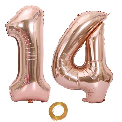 Palloncini Numero 14, Palloncino Numero 14 Oro Rosa Ragazze Palloncini 14° Compleanno Palloncino In Foil, Numero 14 Oro Rosa Numero 14 Palloncini Gran