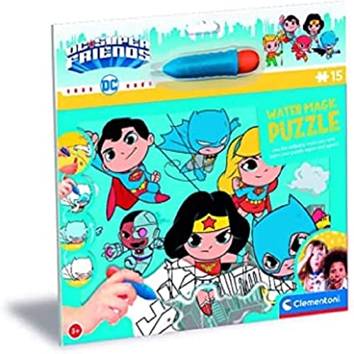 Clementoni - 22243 - Water Magic Puzzle - Dc Superfriends - 15 Pezzi - Made In Italy, Puzzle Bambini 3 Anni, Puzzle Da Colorare (Pittura Ad Acqua), Wa