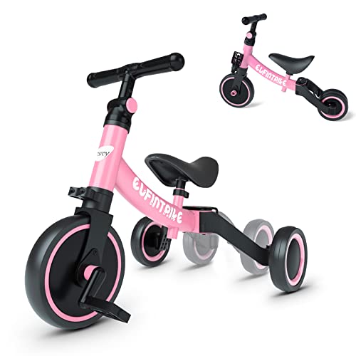 Besrey Tricicli 5 In 1 Triciclo Per Bambini Da 1 A 4 Anni,Triciclo Senza Pedali,Bicicletta Senza Pedali,Rosa