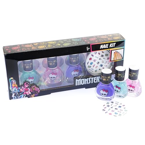 Nice Group - Monster High Nail Kit, Confezione Con 3 Smalti Per Unghie E Adesivi