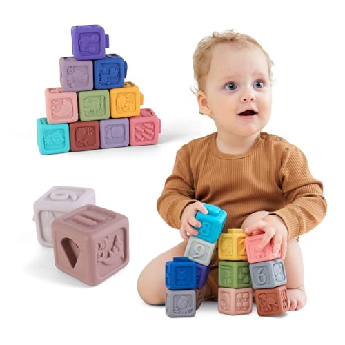 Superbe Bebe Giochi Montessori Per Neonati Dai 6 Mesi - Giocattoli In Silicone Per 1-3 Anni - 12 Cubi Sensoriali Per Apprendimento E Dentizione - Rega
