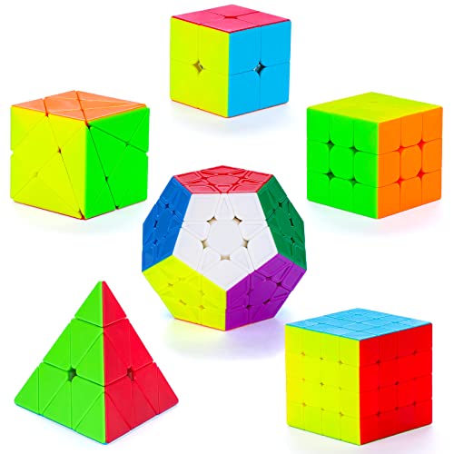 Coolzon Set Di 6 Cubi Magici Di Velocità, Set Di 6 Cubi Magici Di Velocità 2X2X2 3X3X3 4X4X4 Pyraminx Megaminx Skewb Cubi Magici Senza Adesivo Puzzle 