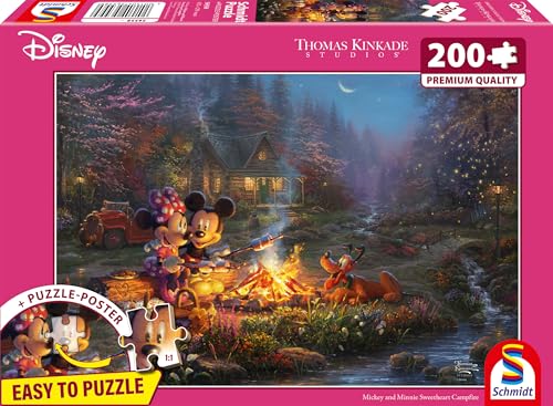 Schmidt Spiele 56558 Thomas Kinkade, Disney, Topolino E Minnie, Sweetheart Campfire, Puzzle Da 200 Pezzi, Multicolore