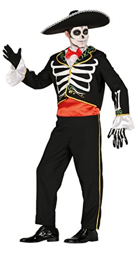 Fiestas Guirca- Costume Scheletro Messicano Uomo, Colore Nero, M, 88070
