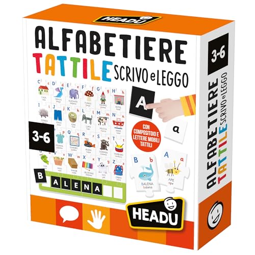 Headu - Alfabetiere Tattile Scrivo E Leggo, L'Unico Con Compositoio E Letterine Mobili, Un Gioco Educativo Per Bambini Dai 3 Ai 6 Anni, Made In Italy