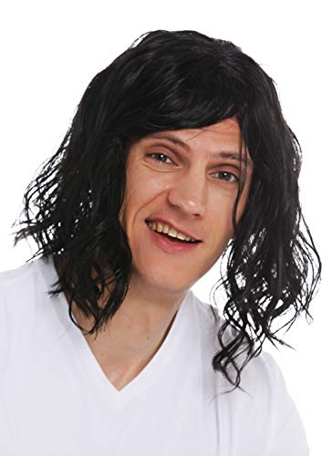 Wig Me Up - 31914-P103 Parrucca Carnevale Uomo Lunga Scompigliata Sfilacciata Mèches Nero Gigolò Bad Hair Day