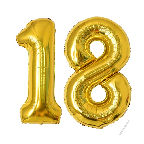 Palloncini Compleanno 18 Anni-40 Pollici-Decorazioni Compleanno Di Un Ragazzo E Una Ragazza Di 18 Anni Oro-Pallone Gonfiabile In Foil D'Oro 18 Anni.