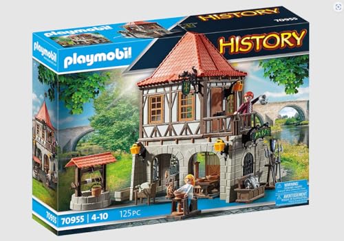 Playmobil History 70955, Museo Medievale, 125 Pezzi, Dai 4 Anni In Su, Con 2 Personaggi E Accessori: Disco Da Ceramica, Ruota Da Spinning, Telaio E Mo