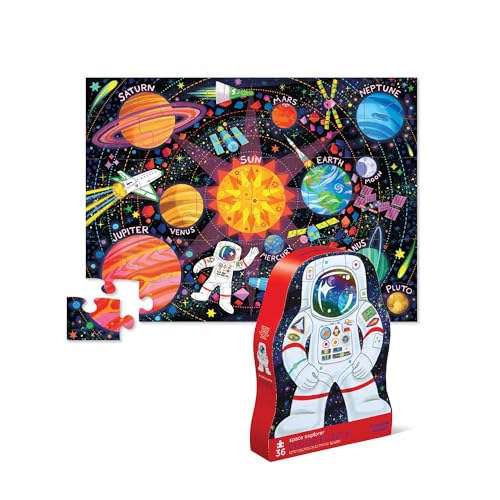Crocodile Creek-36 Pcs Shaped Space Explorer Puzzle, Multicolore, 40778
